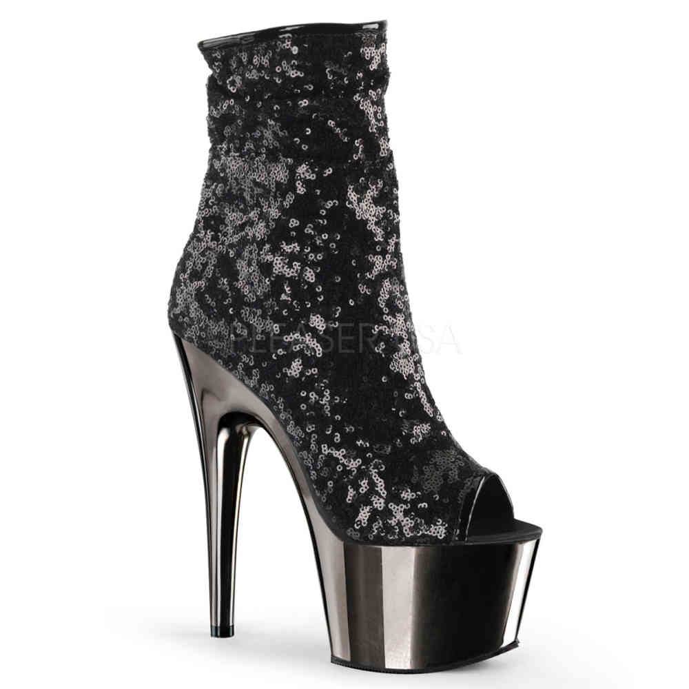 Pleaser - ADORE1008SQ Bottes de plateforme, Pole dance chaussures - Chaussures de pole dance - Noir/Couleur argent Product image